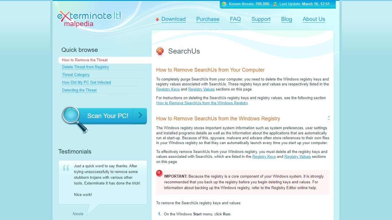SearchUs Removal Tool. Remove SearchUs Now - exterminate-it.com